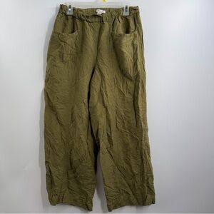 Madewell Linen-Blend Pull-On High-Rise Wide-Leg Pants size M Vintage Moss green